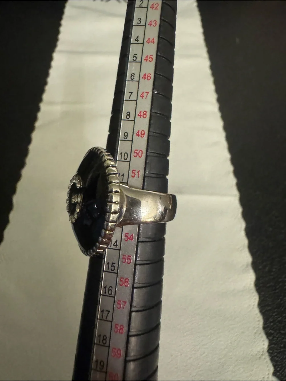Rhinestone 'G' Accent Black Statement Ring